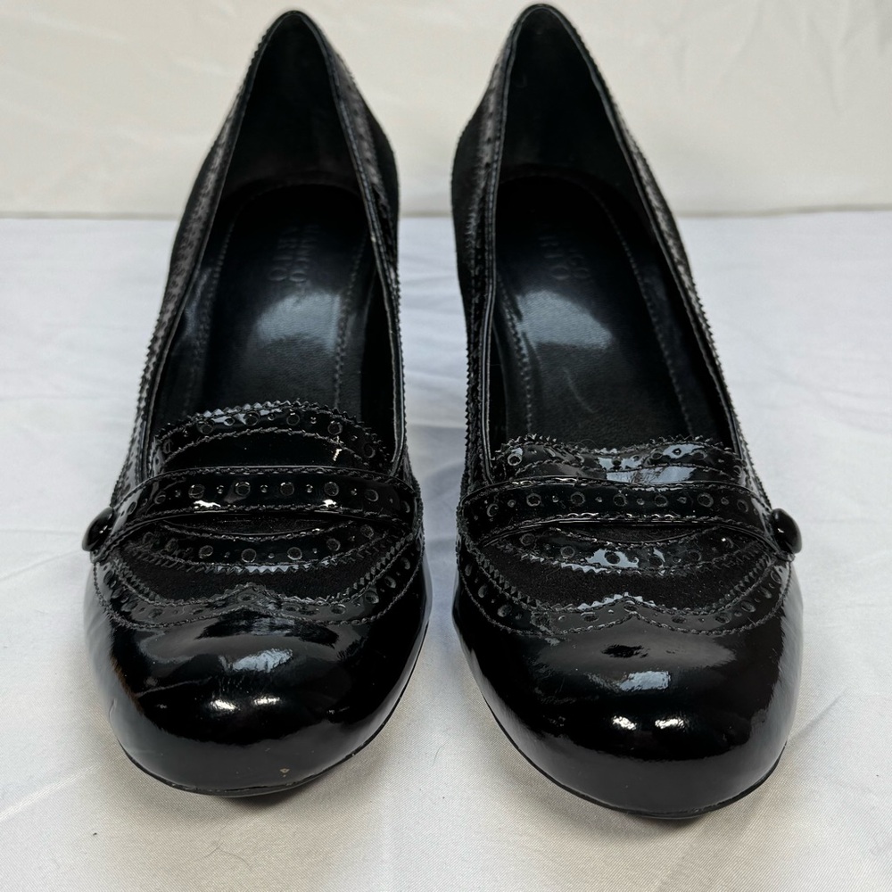 Franco Sarto Black Patent Leather and Suede Mary Jane Heels w/ intricate details - Picture 13 of 16